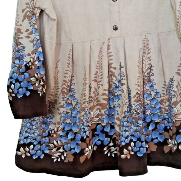 Vintage Metropolitan Beige & Blue Floral 3/4 Sleeve Boho Style Top Size Large - Picture 4 of 6